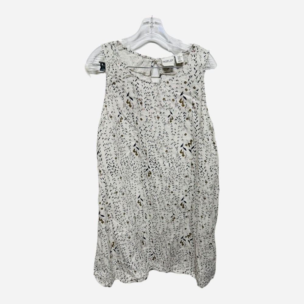 Rachel Zoe Sleeveless Shift Dress Large XL Pockets 100% Linen A Line Leaves